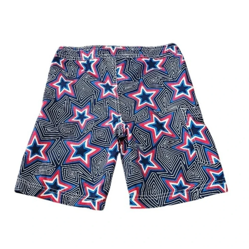 Hanna Andersson Swim Trunks Board Shorts Boy 110 Size 5 Red White Blue Star - Picture 4 of 4